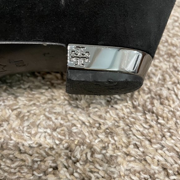 Tory Burch Cadence Black Suede Heel Stretch Wedges Size 8 - Picture 6 of 7